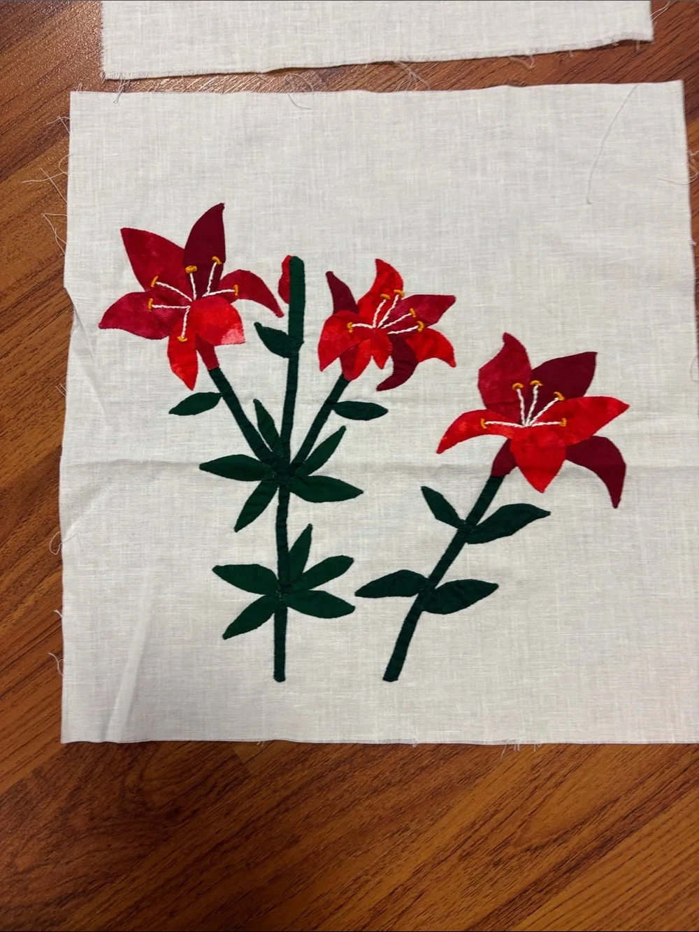 Handmade Floral Appliqué Linen Squares - Red, Purple, Yellow, Pink